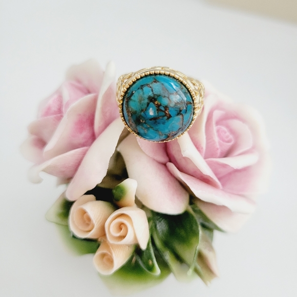 VINTAGE Lirm gold over sterling turquoise ring - Picture 3 of 6